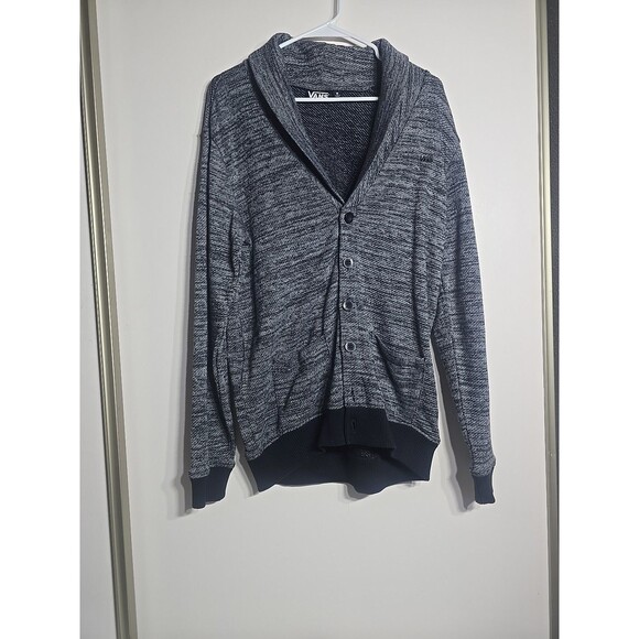 VANS Off The Wall Cardigan Sweater Men XL Gray Black Pockets Streetwear - Picture 1 of 7